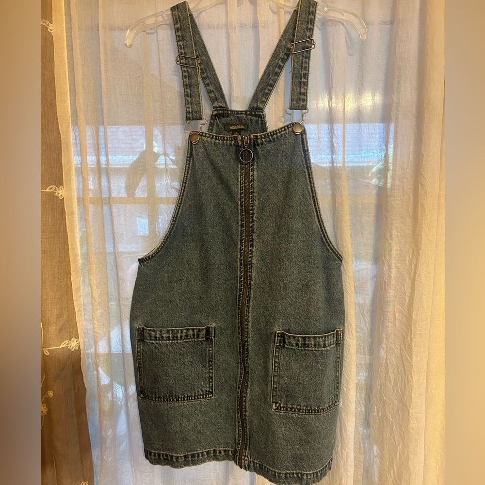 Wild Fable Front Full Zip Denim Jean Bib Overalls Dress Sz S Y2K 90s